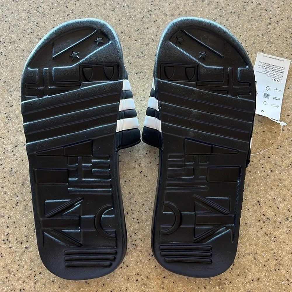 Brand New Adidas 3-Stripe Black & White Adjustable Strap Sport Slides Sandals